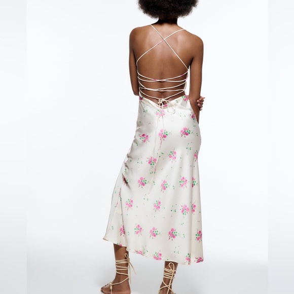 Satin Like Wedding Floral Boho Midi Dress - Picture 5 of 11